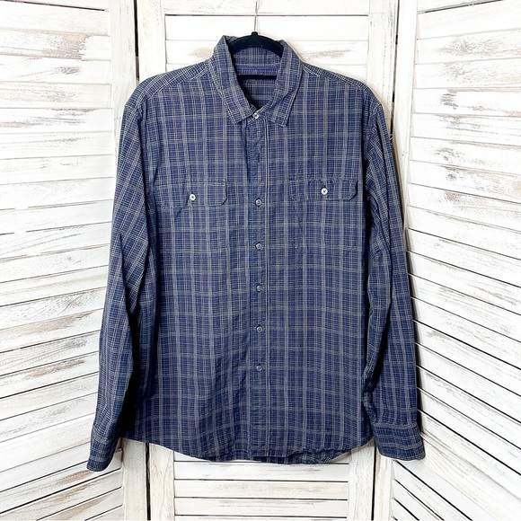 APT. 9 | Men’s 100% Cotton Blue Plaid Button Down Long Sleeve Shirt - Picture 1 of 6